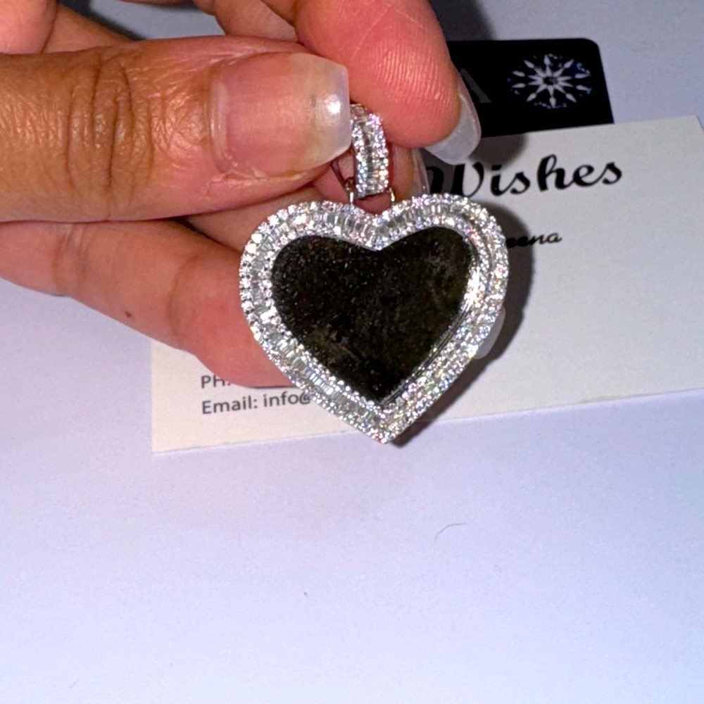 14K White Gold Vermeil Heart Memory Pendant | VVS GRA Certified Picture Charm |